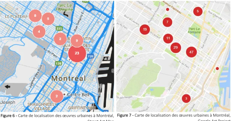 Figure 6 - Carte de localisation des œuvres urbaines à Montréal,  Street Art Map  Source : Street Art Map - Chilled Out Co., 2016 