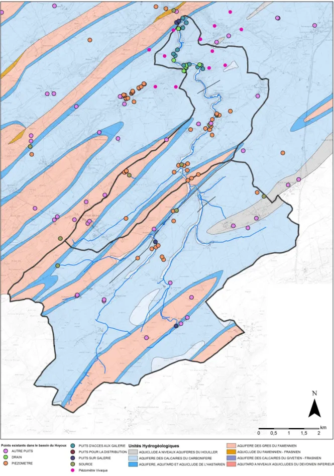 Figure 4 : Points existants dans la BD Hydro dans le bassin du Hoyoux Amont 