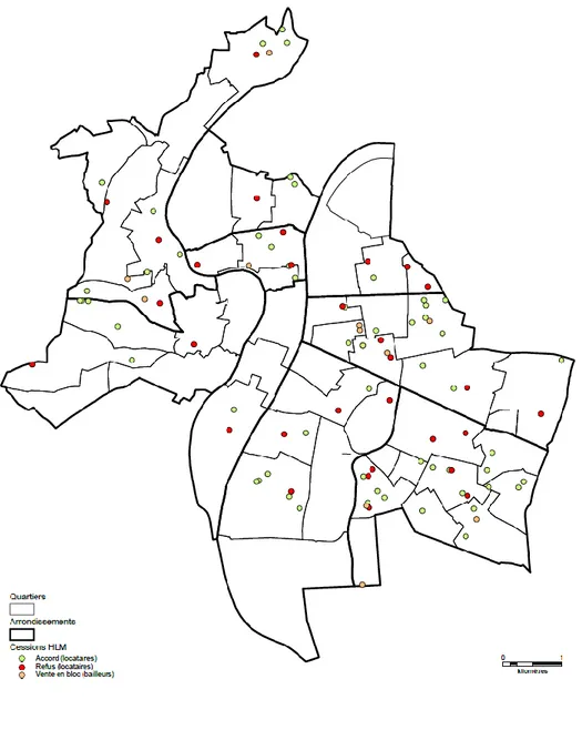 Figure 1 : Vente HLM – Localisation des adresses ayant fait l’objet d’une demande de  cession de 2002 à 2016 