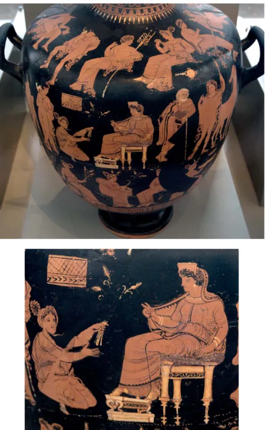 Figs 37-38. Details of the body and shoulder of the Apulian hydria Berlin 1984.46 (photos author).