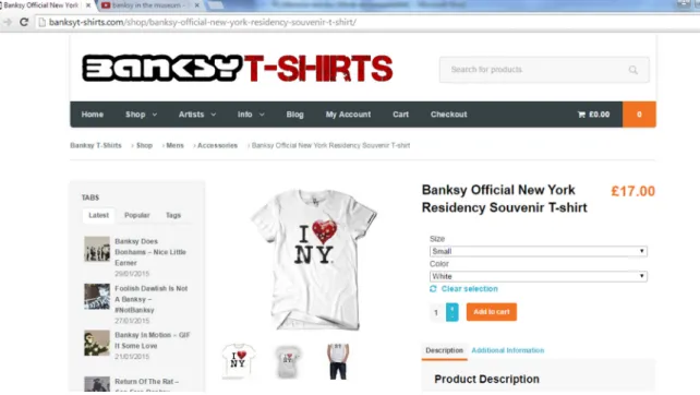 Figure 4: Capture d’écran du site internet : http://banksyt-shirts.com/shop/banksy-official-new-york-residency-souvenir-t- http://banksyt-shirts.com/shop/banksy-official-new-york-residency-souvenir-t-shirt/, consulté le 30 janvier 2015