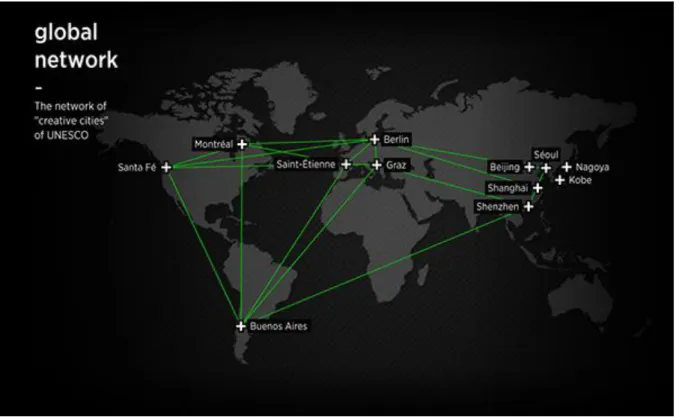 Figure 9: Principale villes DESIGN classées au patrimoine de l'UNESCO (Source :  https://www.behance.net/gallery/15184561/St-Etienne-UNESCO-City-of-Design )