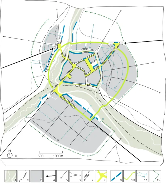 Fig. 9 : Ath, schéma de synthèse des enjeux de recomposition urbaine par la densification au niveau de l’agglomération