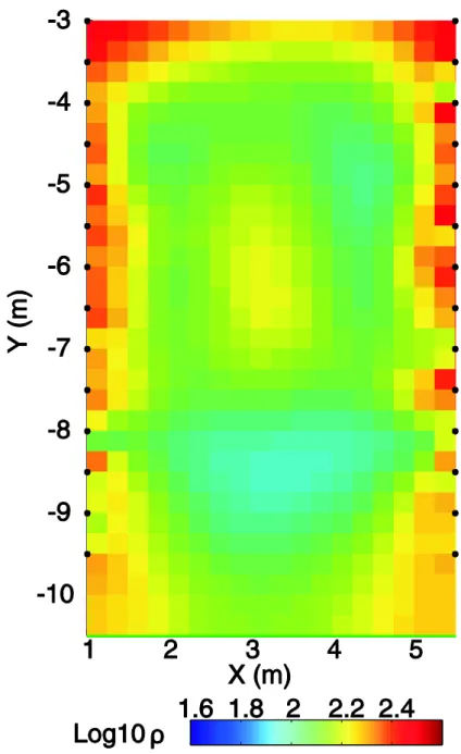 Figure 4. The background inverted section shows resistivity values (Ohm-m) varying  815 