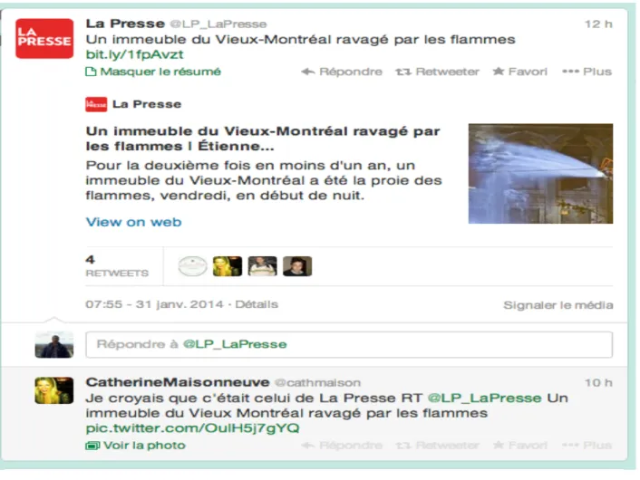 Figure 4. Capture d'écran de tweets de La Presse le 31 janvier 2014. 