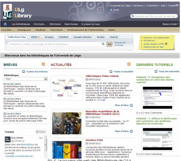 Fig. 4 : Le nouveau site web des Bibliothèques de l’ULg. 
