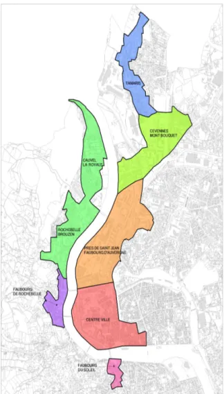 Figure 4: Localisation des différents quartiers d'Alès   Source : Alès Agglomération  