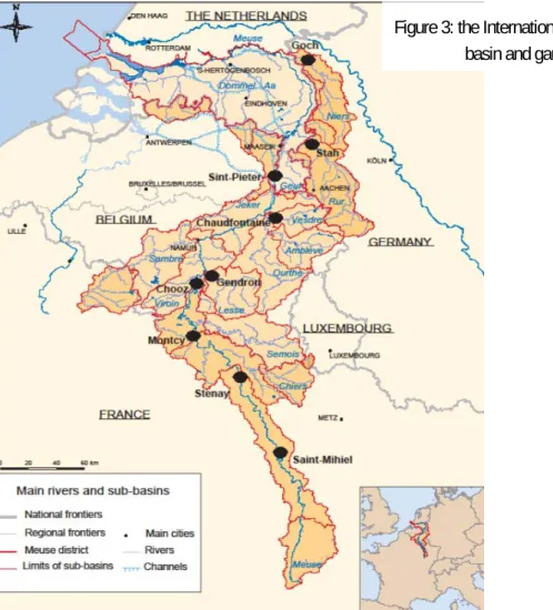 Figure 3: the International Meuse river  basin and gauging stations used 