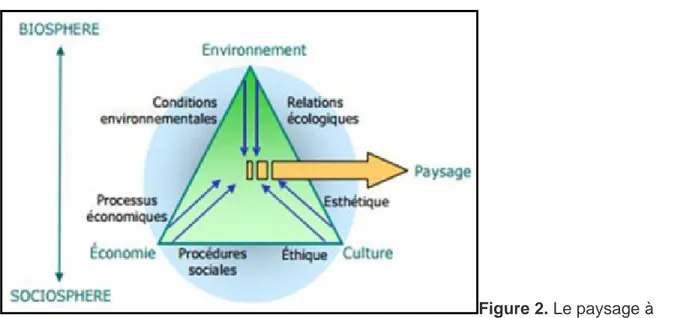 Figure 2. Le paysage à l’interface des pôles environnementaux, économiques et culturels (source : Chetelat, 2005).