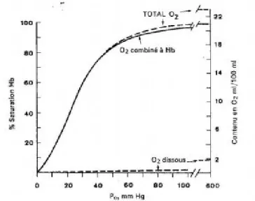 Figure 4 : Courbe de dissociation de l’oxygène à l’hémoglobine  