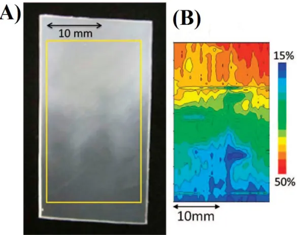 Figure  ‎ 1.8- (A) Image of PLA sample whose crystallinity was developed by the hot  plate, and (B) NIR image for predicted crystallinity of the PLA sample