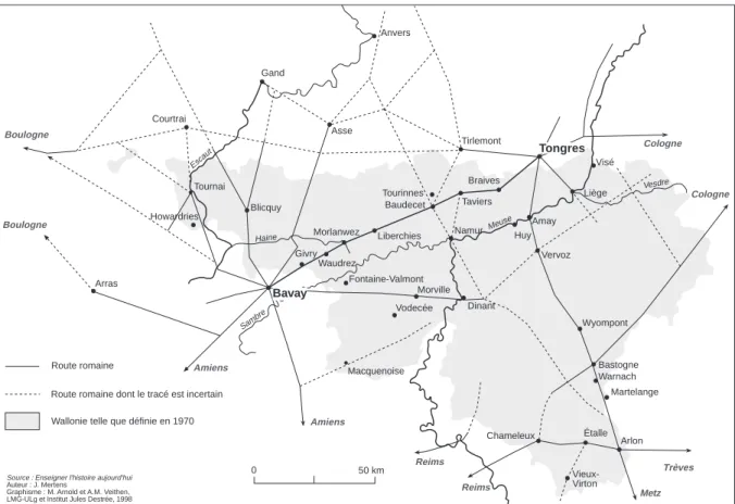 Figure 1. Les voies romaines en Wallonie