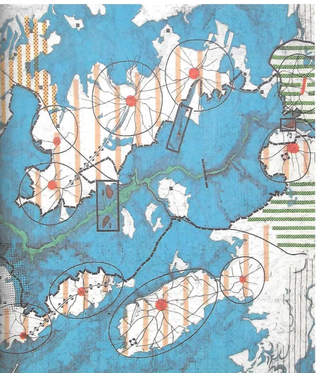 Figure 6 : Détail de la carte en couleur du projet Val Suzon, SDAU de Dijon en 1975 - Jacques Sgard