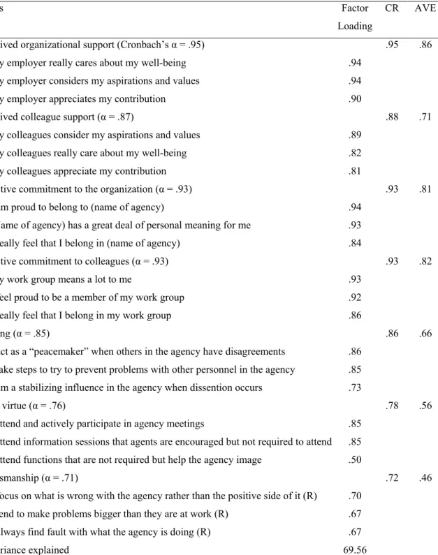 Table 1: Reliability and convergent validity of the scales 