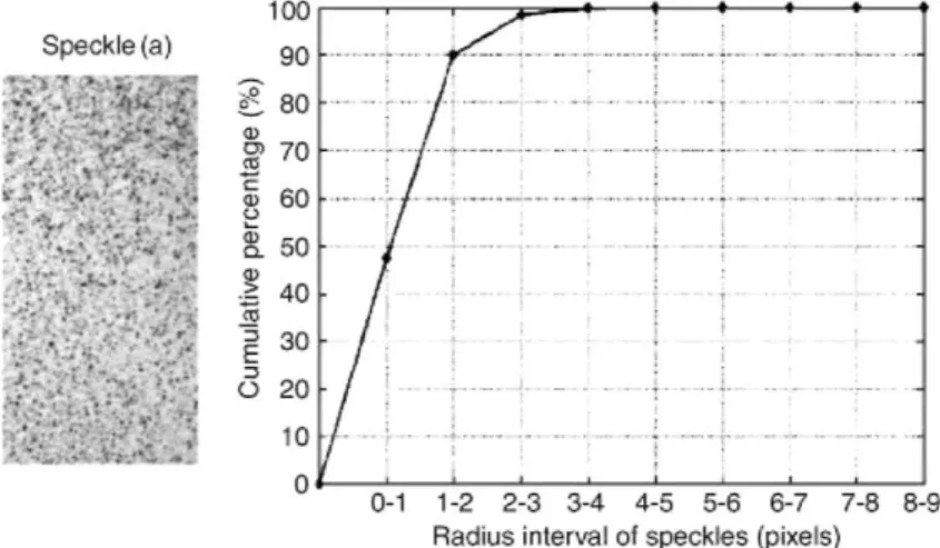 Fig. 5. Cumulative percentage of speckles within a given radius interval for speckle pattern (a)