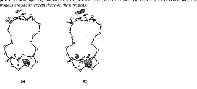 Figure 1. Neutral ligand optimized at the HF /MINI-1' level, and EP contours at -100, -90, and -80 kcal/mol