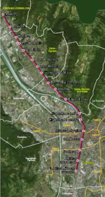 Figure 4 Communes grenobloises concernées par le contrat d'axe, Source Contrat d'axe ligne E 