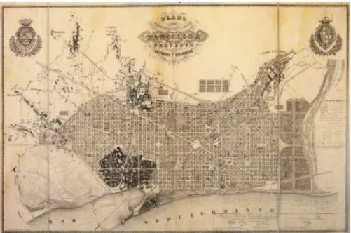Figure  2:  Plan  de  Barcelone  tel  que  conçu  par  Ildefons  Cardà  en  1859.  Source: 
