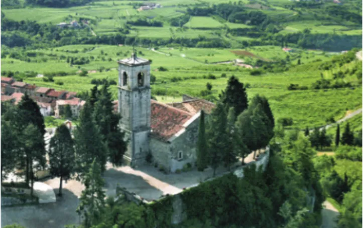 Fig. 1. Chiesa di S. Maria vista dal castrum di Marano, in una posizione di controllo visivo della piana.