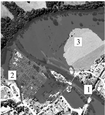 Figure 3. Aerial photography of the inundation pattern along a  meandering reach of the river Lesse on January 28 th , 1995  (peak discharge: 180 m³/s)