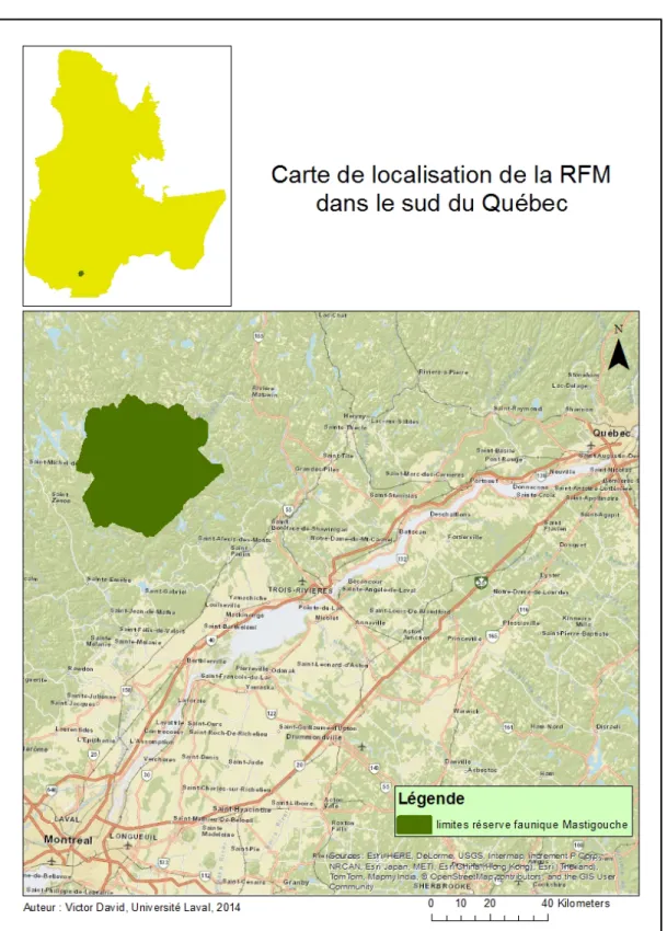 Figure 3. Carte de localisation de la RFM dans le sud du Québec 