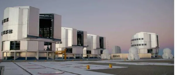 Figure 2.3: Panoramic view of the ESO/VLT on Cerro PAranal in Chile showing the four UTs (Unitary Telescopes) and three of the four ATs (Auxiliary Telescopes).