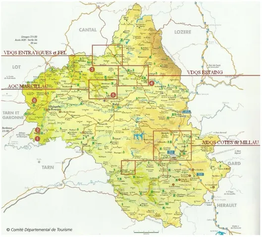 Figure 13 : Carte des zones de production de vin en Aveyron 1