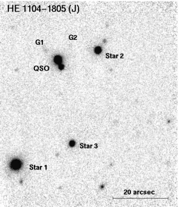 Fig. 1. A field of one arc-minute around HE 1104–1805. The detection limit on this deep J band image is 22