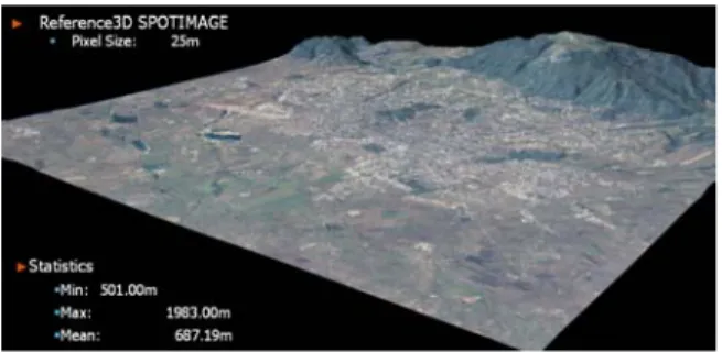 Figure 3. Overview of the terrain across the test area. For  orientation IKONOS orthophoto was draped over the 