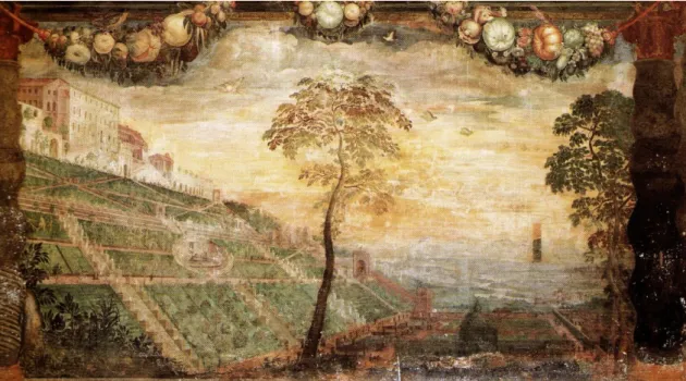 Figure 6: Tivoli, Salon de la Fontaine, fresque, dernier tiers du XVI e  siècle. 