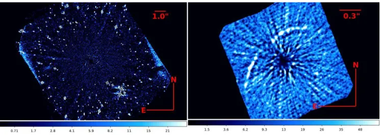 Figure 2. GLR maps obtained using PACO from the 2018-05-06 observations. In the left panel we display the IRDIS image while in the right panel we display the IFS image.