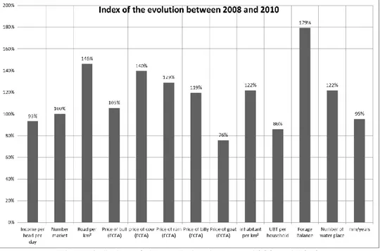 Figure 3: Index of the evolution between 2008 and 2010 