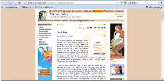 Figure 7 : copie d'écran de la page d'accueil du site Grimmstories.com 