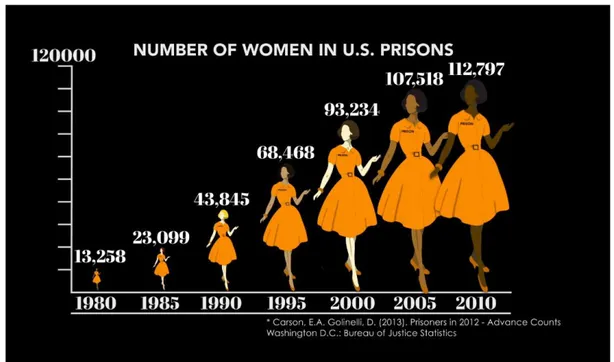 Figure 7 : Nombre de femmes détenues dans les prisons (prisons) états-uniennes entre 1980 et 2010 23