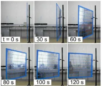 Figure 1.1: Shape recovery process of a prototype of solar array actuated by SMPC hinge [35]