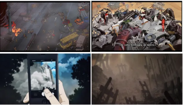 Fig 9 - Images de destructions. Images du haut : Akira. Images du bas : Terror in Resonance.