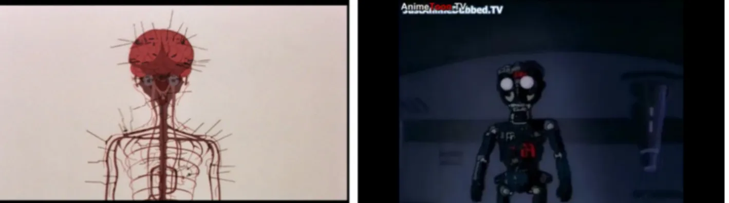 Fig 10 - Visions du corps et de sa matière (organique ou technologique) dans Akira (à gauche) et Astro Boy (à droite)
