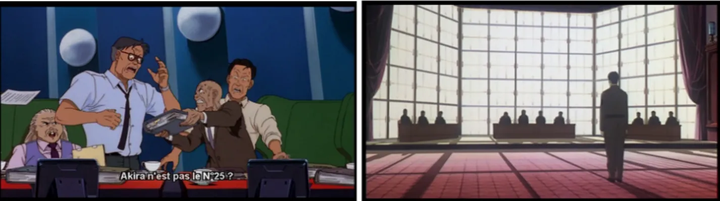 Fig 4 - Deux exemples de représentations de l'autorité. A gauche, dans Akira,  vieillissante et incompétente