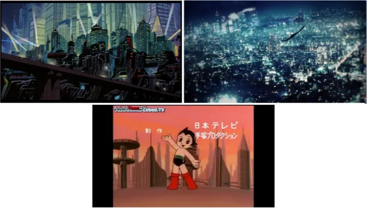 Fig 7 - La ville radieuse dans Akira, Terror in Resonance et Astro Boy