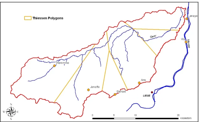 Figure 6 : Used climatic stations for precipitation data and associated Thiessen polygons 
