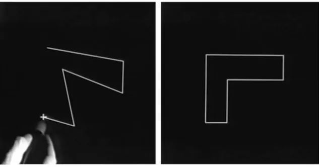 Figure 6.  Exemple de correction possible sur un dessin par  SketchPad  d’Ivan Sutherland,  MIT, 1963