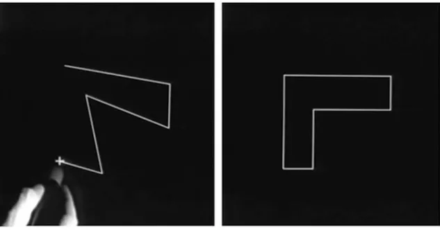 Figure 6.  Exemple de correction possible sur un dessin par  SketchPad  d’Ivan Sutherland,  MIT, 1963
