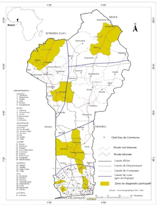 Figure 2.1 : Localisation des zones du diagnostic participatif  Conception et Réalisation (Dossouhoui 2014)