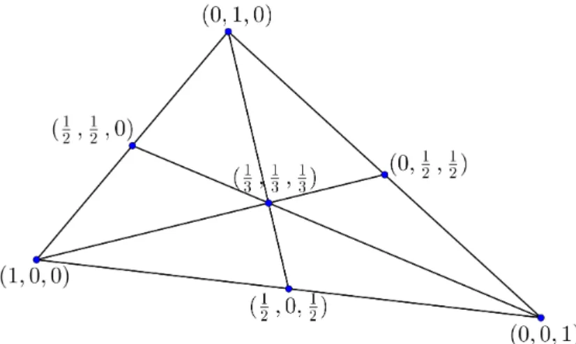 Figure 2.3: Coordonnées barycentriques en différents points