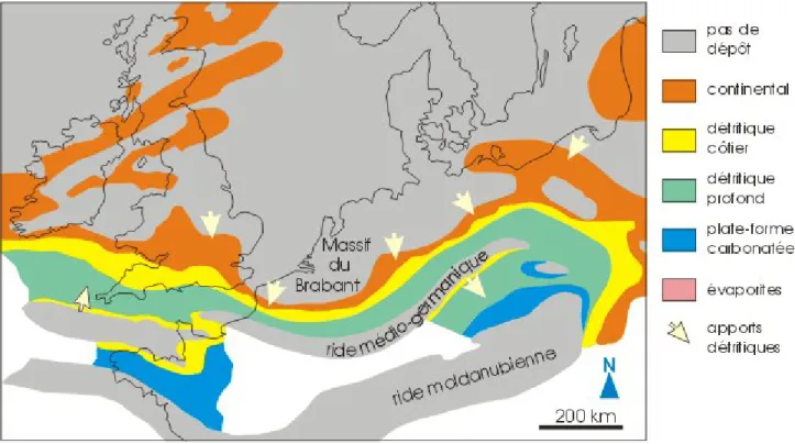 Figure 3. Palaeogeographic map of NW Europe during the Lower Devonian (modified from Ziegler 1982)