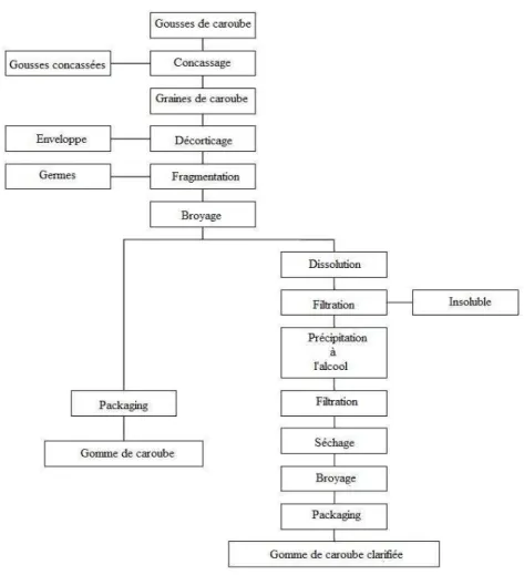 Figure 3. Schéma du process d'extraction et de purification de la gomme de caroube (K AWAMURA , 2008)