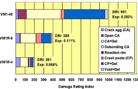 Figure 2.10: Example of DRI chart for damaged concretes with different levels of distress  (Transtec Group 2009).