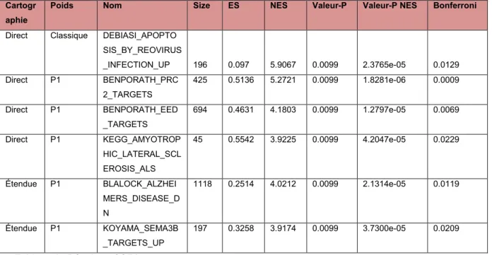 Tableau 4 : Résultats GSEA 