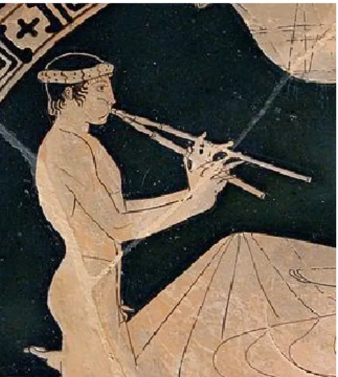 Fig. 5 – Miklos Rozsa portant un cornu et une  bucina accompagné de Hugues Gray portant  une cornemuse lors du tournage de Quo Vadis  en 1951
