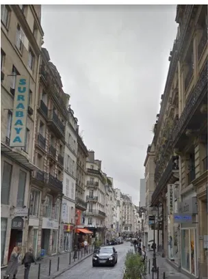 Figure 12 : vue aérienne du quartier. Source : Géoportail. Figure 11 : rue Saint-Denis à l'adresse de l'ensemble  immobilier étudié